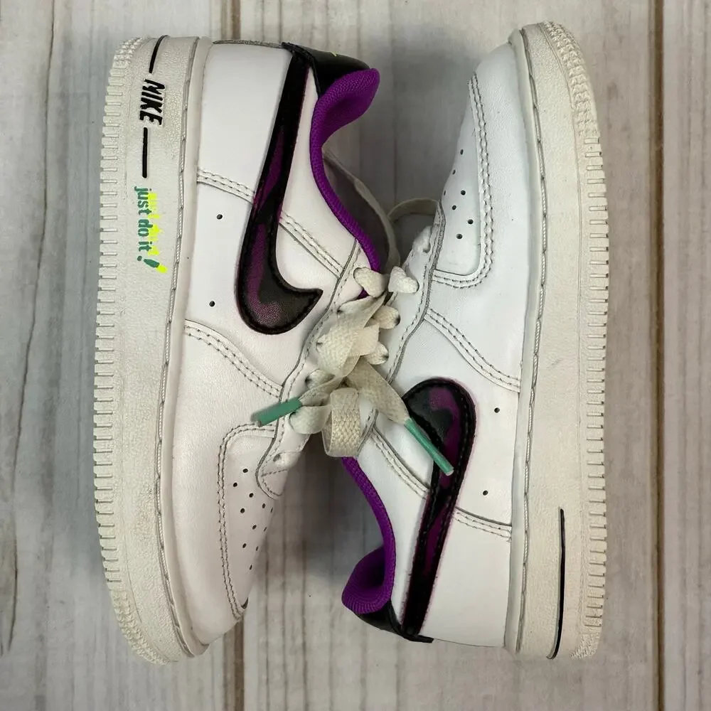 Nike Air Force 1 Low Toddler Shoes White Purple Green 